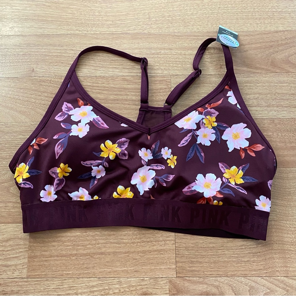 NWT PINK Plum/Purple Floral Sports Bra